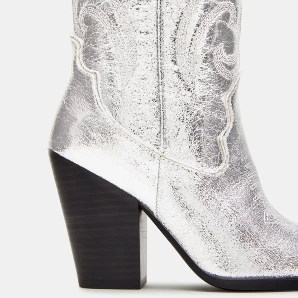 Steve Madden Lasso Silver Embossed Women's Cowboy Boots - Picture 6 of 9